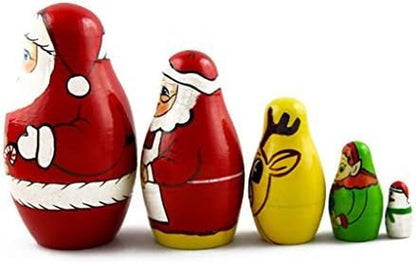 Matryoshka Matrioska Babuska Russian Nesting Wooden Doll Christmas Story Santa Claus Babooshka 5 Pc Stacking Hand Painting Beautiful Nested Matriosjka