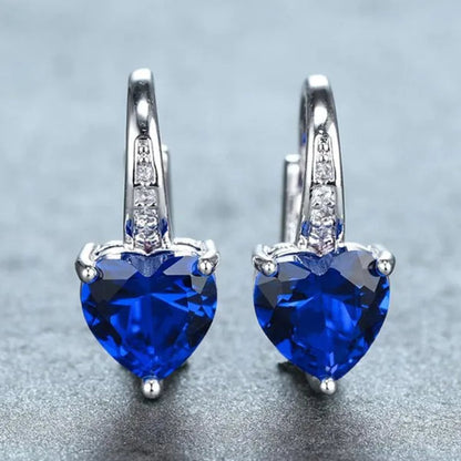 Heart Cut Blue Sapphire Hoop Drop Earrings for Women Bridal Wedding Party Romantic Gift Jewelry