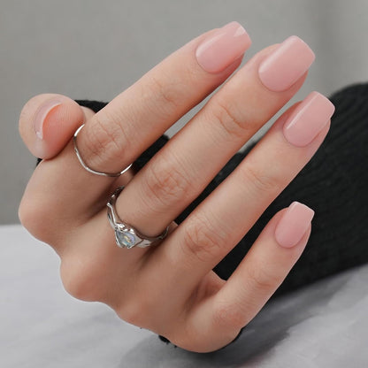 White Press on Nails Short,  Square Solid Color Fake Nails with Glue, Reusable & Natural Acrylic False Nails Stick on Nails for Women Girls Gift, Gel Nail Kit, 24pcs