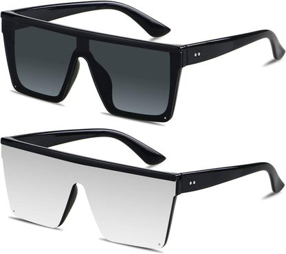 Square Oversized Sunglasses for Women Men Big Flat Top Fashion Shield Large UV Protection Rimless Shades