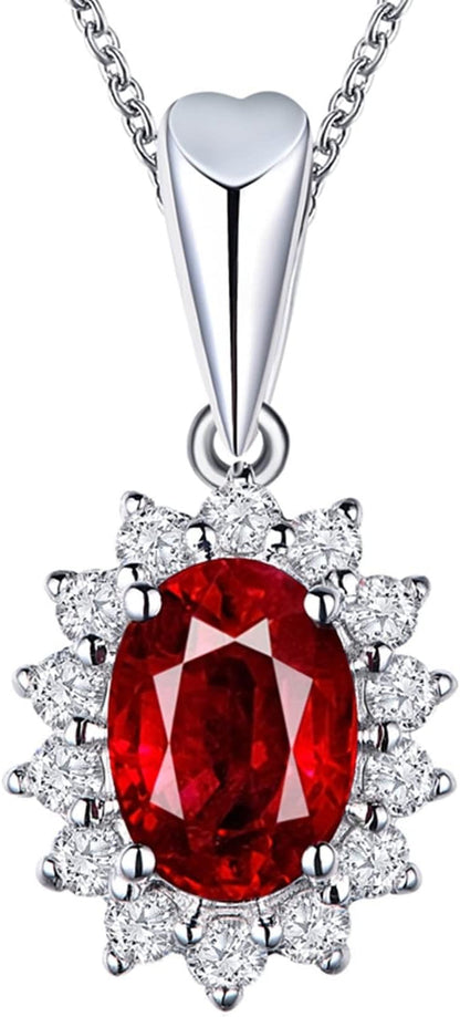 18K Real White Gold Necklaces for Women, Necklaces for Women Elegant Sunflower with Diamond and Ruby 0.55Ct 0.75Ct