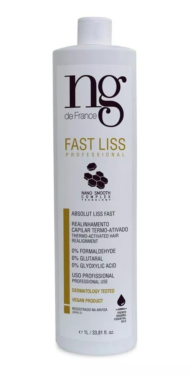 NG De France Vegan Hair Straightening without Formaldehyde Fast Liss Reducer 1000Ml/33.8 Fl.Oz. +  Tanino Protein 24K Vegan Moisturizing Mask 250G/8.82Oz.