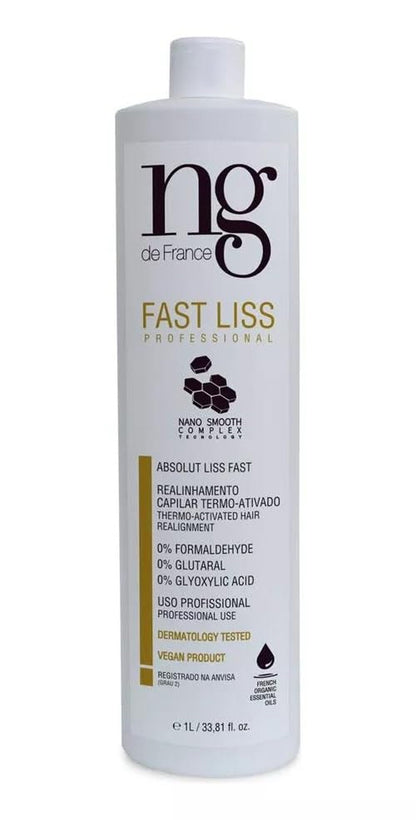 NG De France Vegan Hair Straightening without Formaldehyde Fast Liss Reducer 1000Ml/33.8 Fl.Oz. +  Tanino Protein 24K Vegan Moisturizing Mask 250G/8.82Oz.