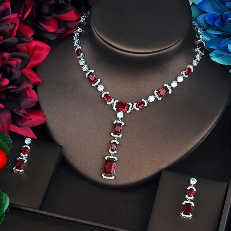 CANDICE Luxury White Gold Plated Bridal Party Jewelry Inlaid AAA Cubic Zirconia Long Drop Dangle Necklace Earrings Set for Women Wedding
