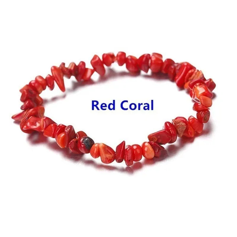 Natural Crystal Chakras Bracelet Natural Gemstone Chips Jewelry Bracelet Amethyst Red Agate Carnelian White Crystal Turquoise Citrine Bracelet (Adjustable Size)