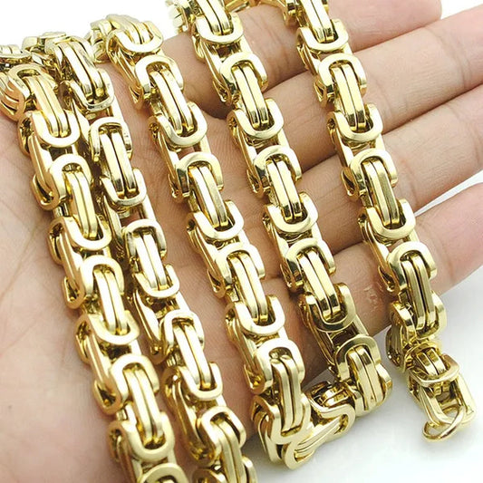 Men Chain Necklace Gold Black Silver Color Stainless Steel Byzantine Chain Vintage Jewelry 5/6/8mm Width 55 60 65 70 90cm Length