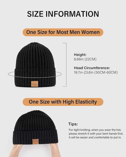 Mens Beanie Hats 3 Pack, Winter Hats for Men Women Warm Thermal Fleece Lined, Thick Knit Fashion Skull Cap for Guys