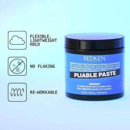 Redken Pliable Styling Paste with Flexible Hold for All Hair Types - Adds Lightweight, Flexible Texture & Moisture, Medium Hold