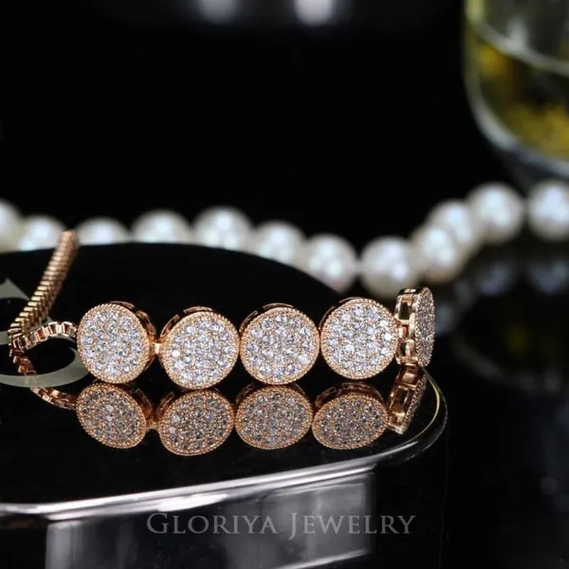 Gloriya Glitter 5 Pcs Round Shaped Full Micro Inlay Tiny CZ Zirconia Designer Bar Slider Bracelet Women Jewelry With White Gold Plated（Size :Adjustable）