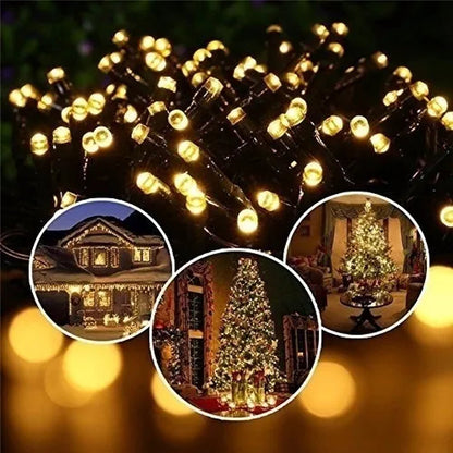 8 modes Solar String Lights 50/100/200 LED 8 Modes Solar Powered Xmas Outdoor Lights Waterproof Starry Christmas Fairy Lights for Indoor Gardens Homes Wedding