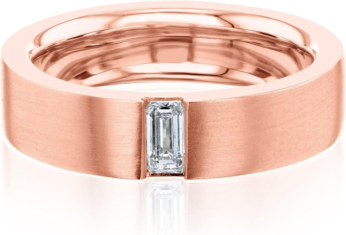 Flush Emerald Cut Lab Diamond (DEF/VS) Wedding Band 14K Gold