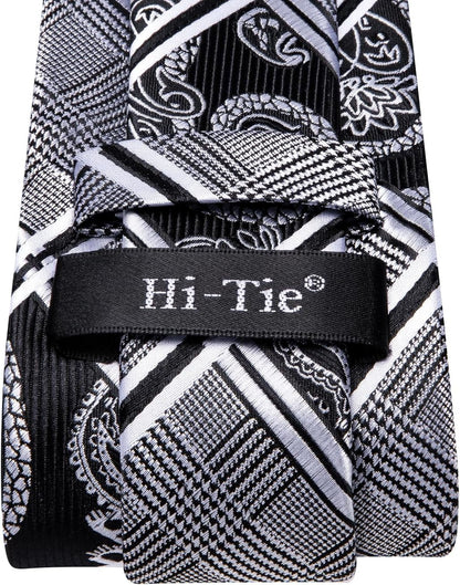 Mens Plaid Ties Classic Paisley Necktie with Handkerchief Cufflinks Set Business Stripe Tie