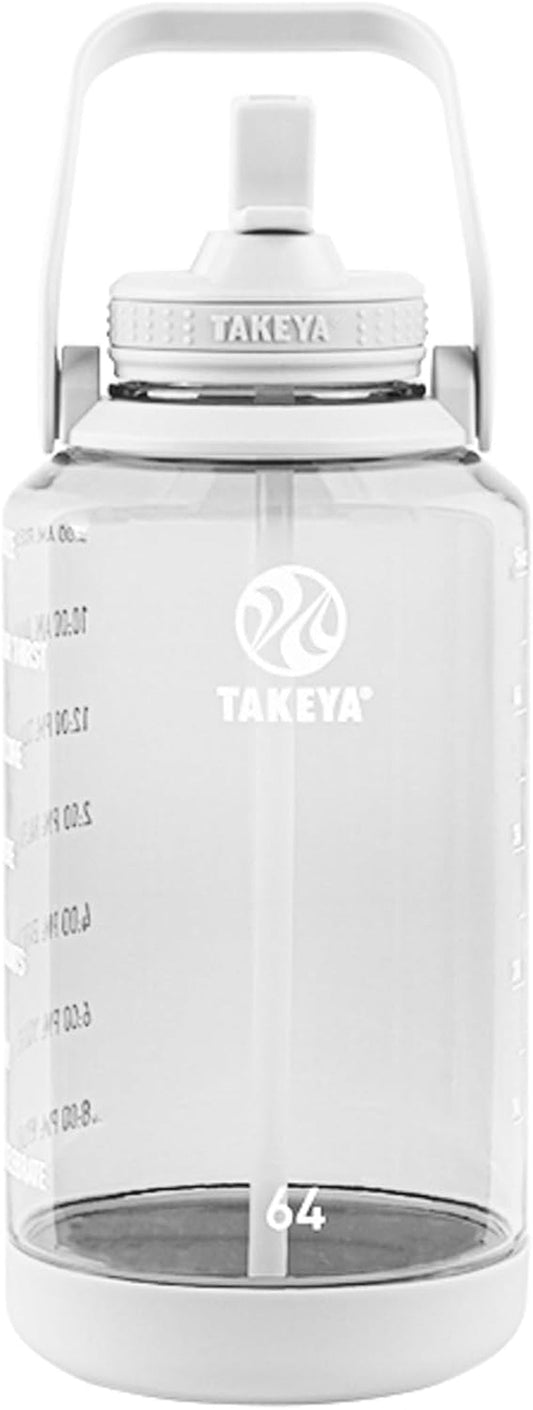 64 Oz Motivational Water Bottle with Straw Lid with Time Marker, Half Gallon, Premium Quality BPA Free Tritan Plastic, Cloud White