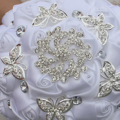 18CM White  Bride Holding Flowers Butterfly Flower Diamond Brooch Wedding Bouquet Bridal Mariage Stitch Wedding Bouquet Ribbon Bridesmaid Bouquet