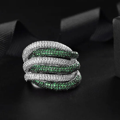 Luxury  Silver Natural Gemstones Emerald Twist Rings Birthstone Engagement Rings Wedding Anniversary Bride Women Ring Size 6 7 8 9 10