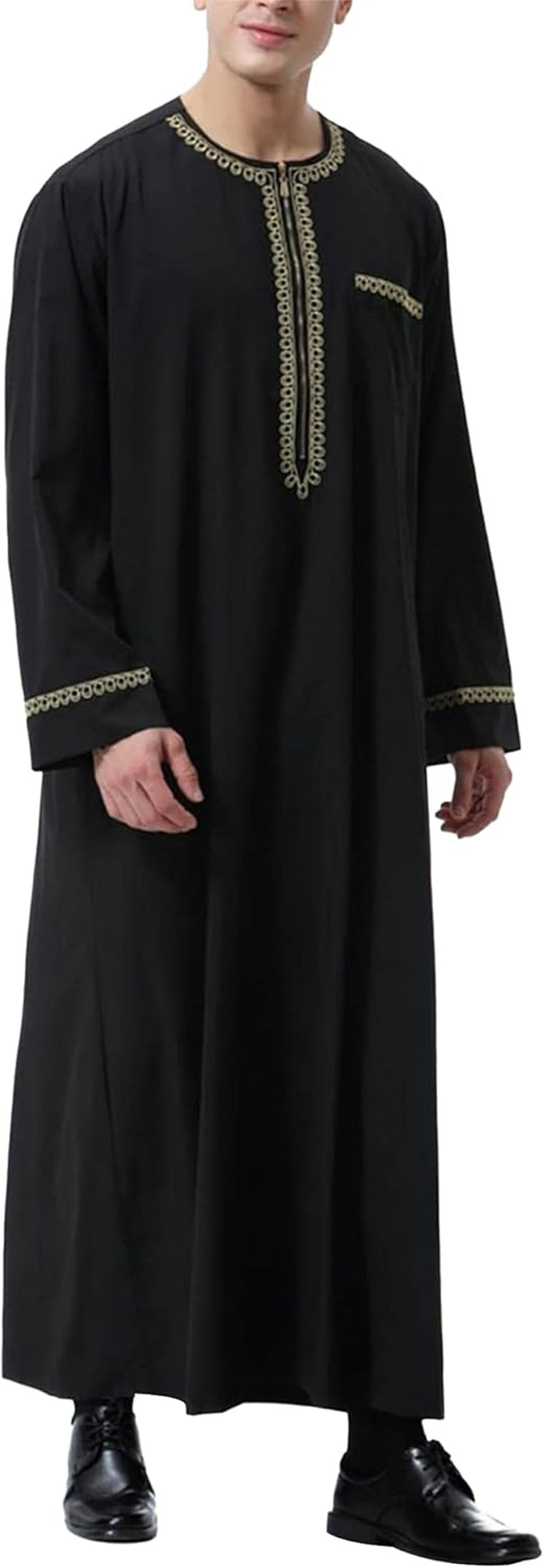 Kaftan for Men Long Sleeve Mens Thobe Big and Tall Muslim Clothes Dubai Caftan Gown