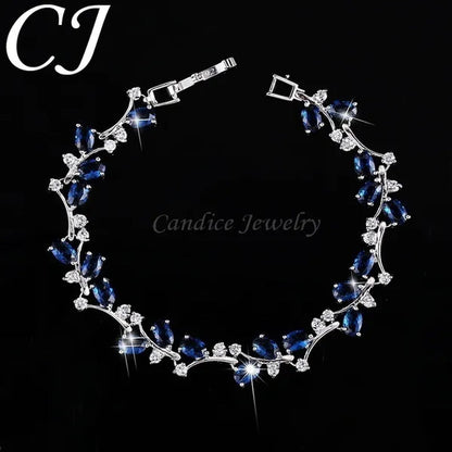 CANDICE Fashion Sterling Silver Bracelet Bangle With Emerald Green Crystal For Women Elegant Jewelry