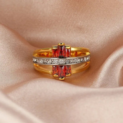 Exquisite Retro 18K Gold Natural Garnet Red Ruby Gemstone Ring Anniversary Gift Romantic Bride Engagement Wedding Party Bands Fine Jewelry