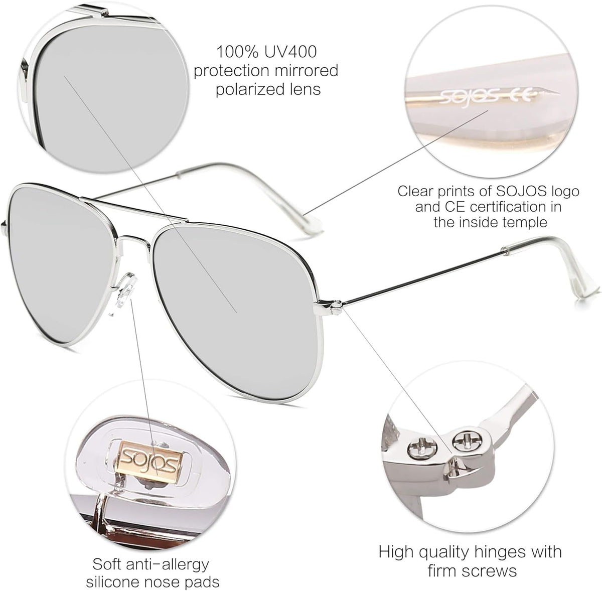 Classic Aviator Polarized Sunglasses for Men Women Vintage Retro Style