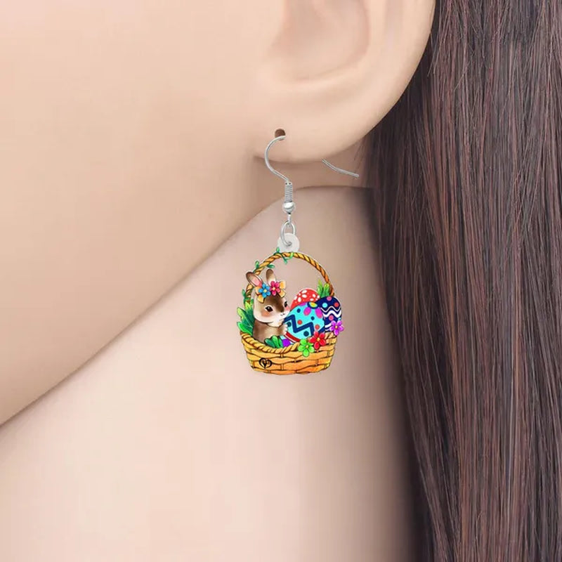 Acrylic Easter Eggs Bunny Hare Rabbit Earrings Drop Dangle Egge Jewelry For Women Girls Kids Charms Festival Gift Accessories