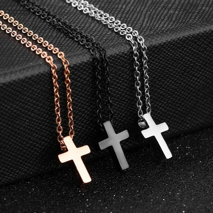 Simple Style Titanium Steel Silver / Black / Rose Gold Exquisite Tiny Cross Pendant Choker Necklaces New Elegant Charm Clavicle Chain Necklace For Women Girl Jewelry 45cm Chain