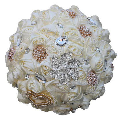 21CM Silk Rose Wedding Flower Bouquet Pearl Rhinestone Brooch Bouquet Bride Bridesmaid Holding Flowers Wedding Party Shooting Props