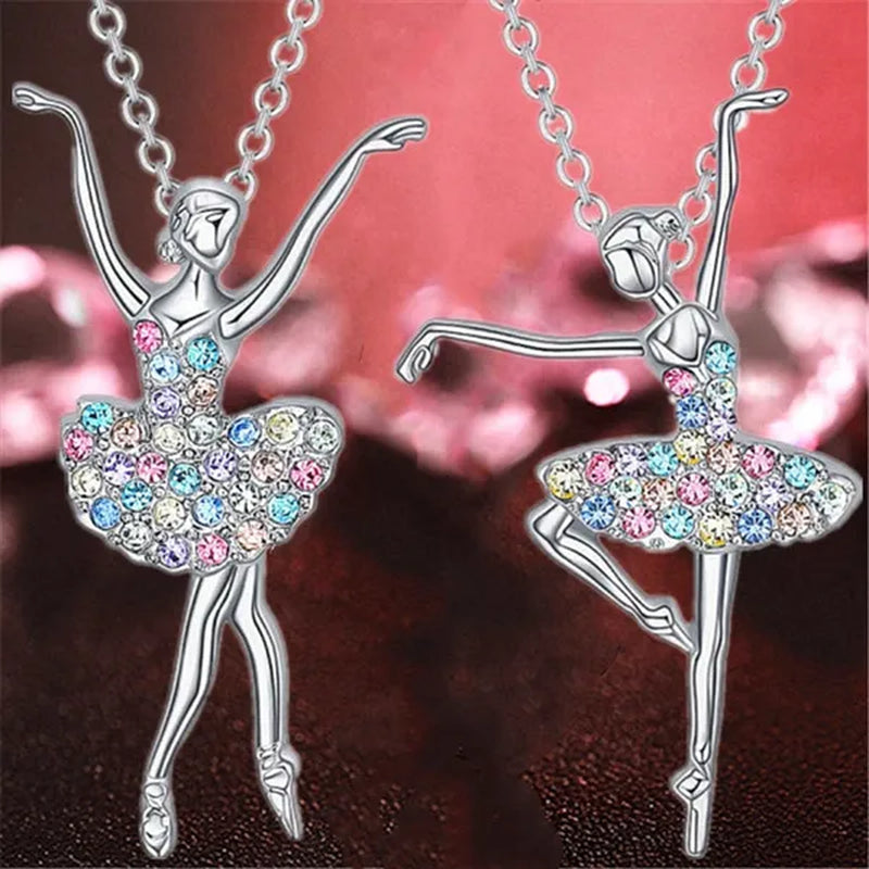 Elegant Fashion Creative Girl Necklace Ballet Sister Necklace Gift Suitable for Female Personality Creative Rainbow Dancer Dance Friendship Pendant Necklace Jewelry Suitable for Sister Friend Birthday Party Jewelry Anniversary Gift