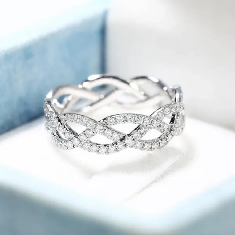 Fashion 925 Sterling Silver Twist Ring White Sapphire Diamond Wedding Band Female Bride Proposal Engagement Party Jewelry Anniversary Gift