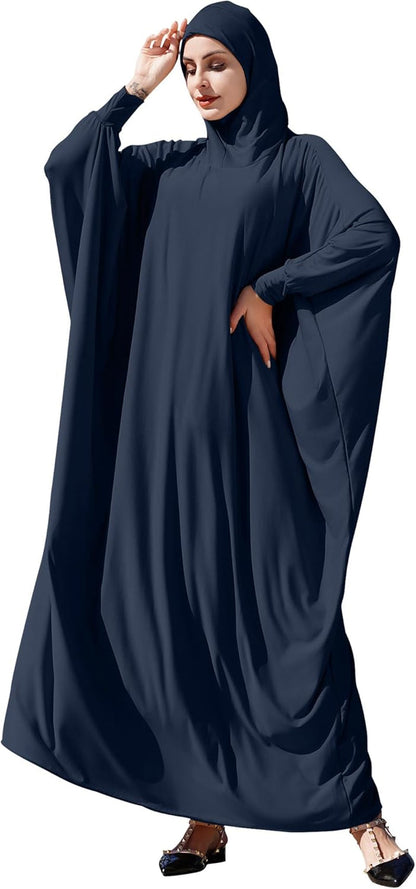 Muslim Dresses for Women One Piece Long Sleeve Islamic Prayer Ramadan Abaya Hooded Hijab Loose Maxi Kaftan Dubai Robe
