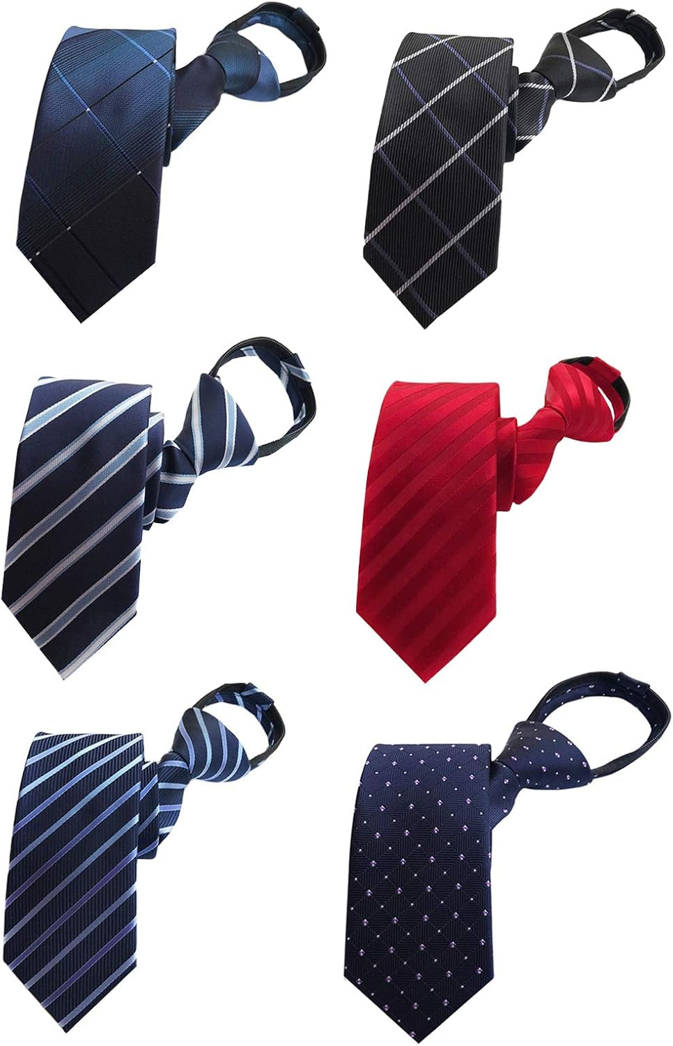 Men'S Lot 6 PCS Classic Zipper Ties Pretied Solid Color Necktie Set