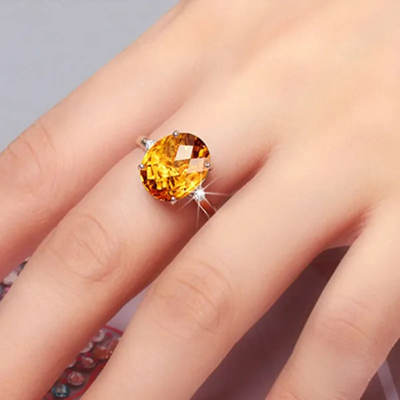 Simple Copper Plated 18k Golden  Citrine Water Drop Pendant Necklace Oval Claw Set Ear Hook Earrings Open-End Ring Flower Petal Inlaid Zircon Bracelets Jewelry Set for Elegant Women
