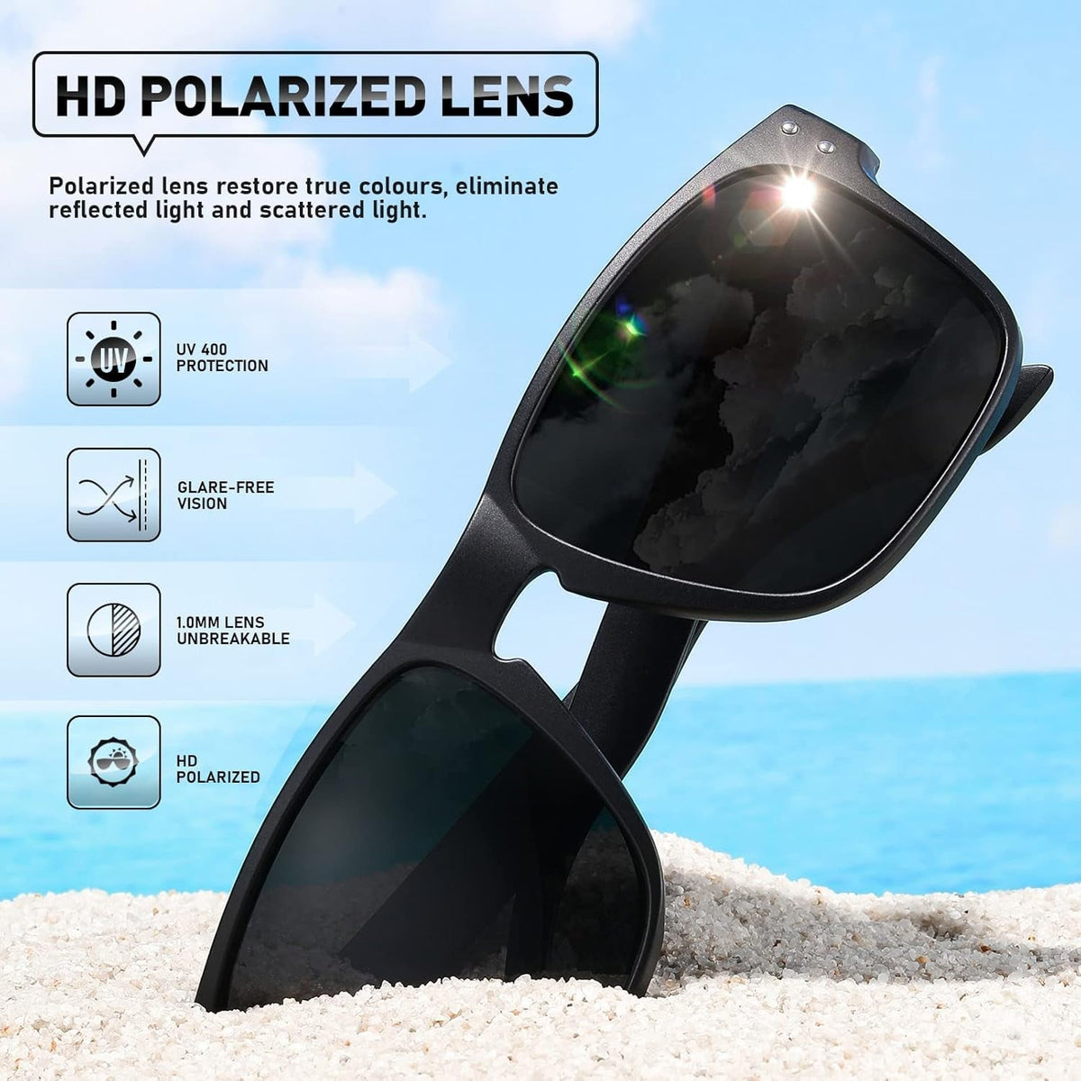 Polarized Sunglasses Men Womens - Retro Square Sun Glasses for Fishing Driving UV Protection