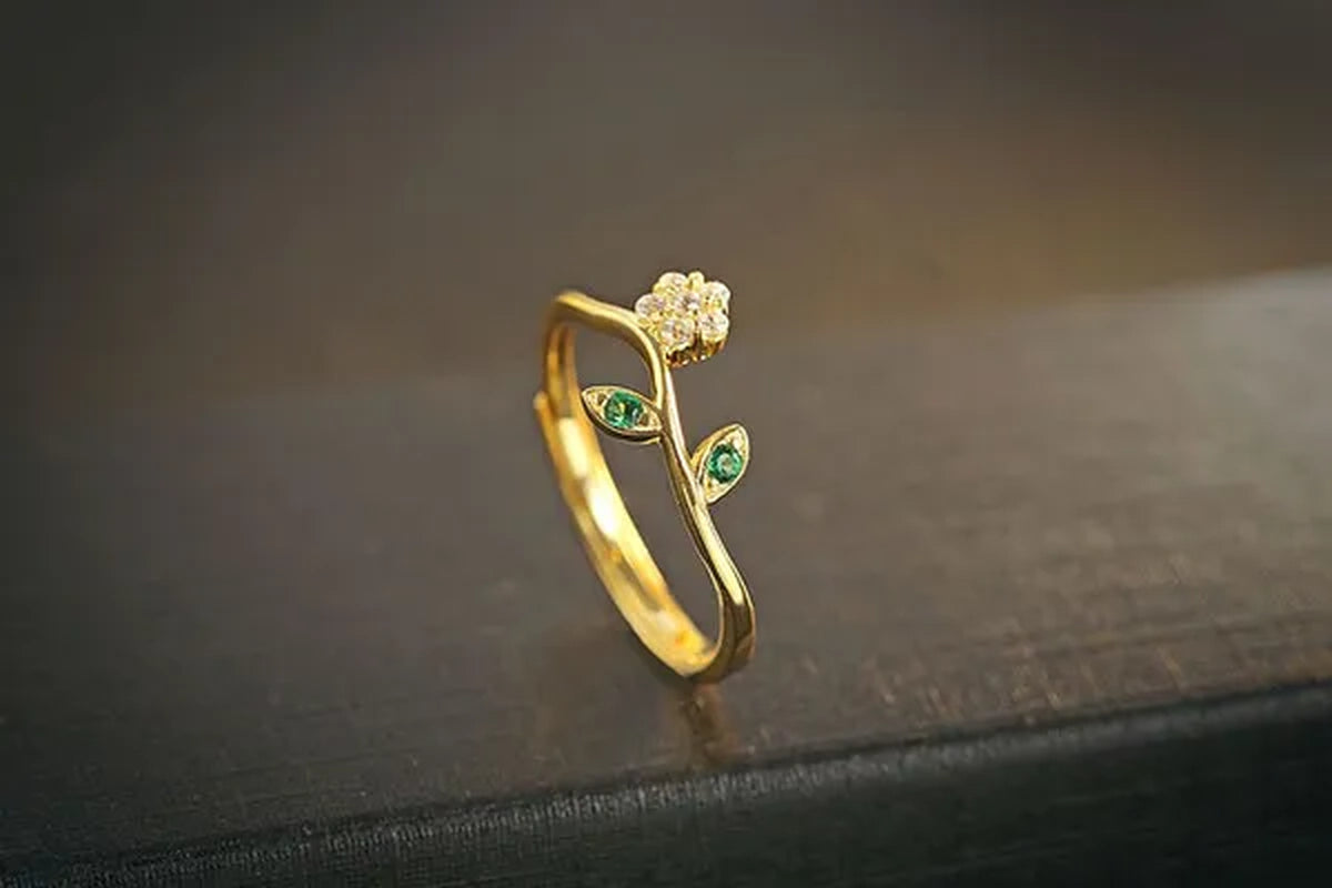 925 Sterling Silver Open Rings For Women Retro vintage style gold plated silver jewelry adjustable rings love gift
