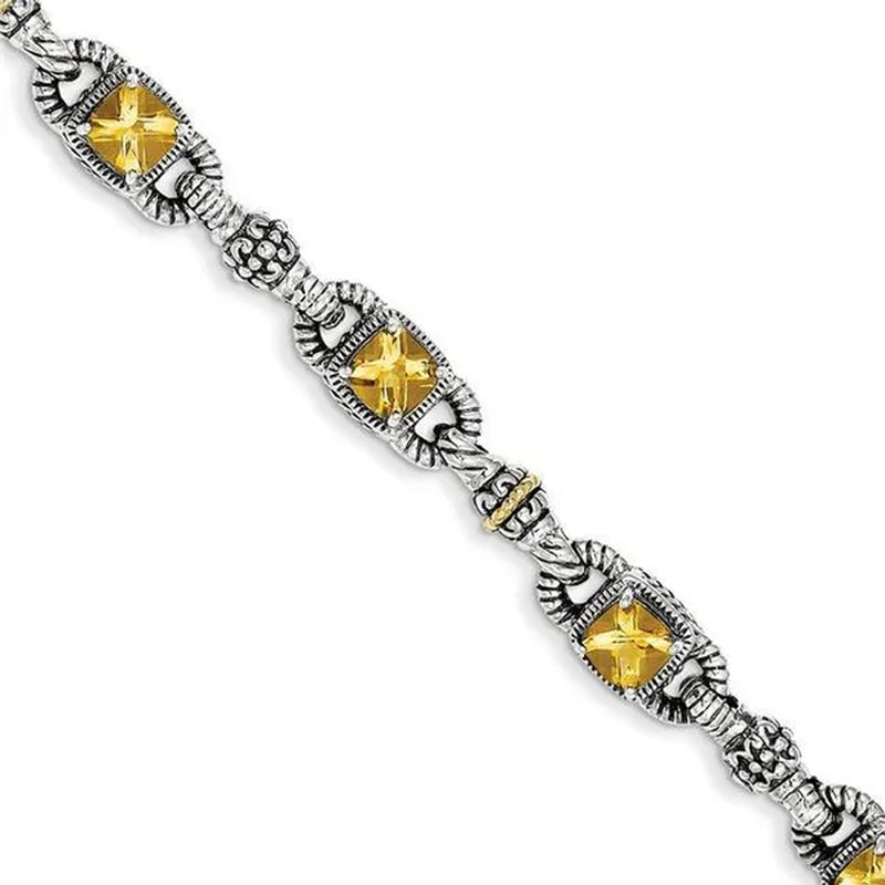 Shey Couture QTC414 Sterling Silver with 14K Yellow Gold Citrine Bracelet - Polished & Antiqued