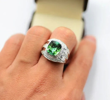 Business Men's Fashion Ring Green Zircon Ring Wedding Engagement Party Jewelry