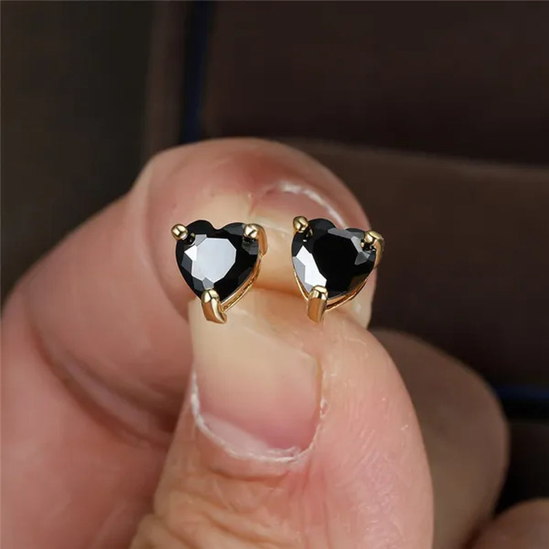Elegant Love Heart Black Diamond 18K Rose Gold Stud Earrings Vintage Earrings Banquet Party Jewelry Gifts