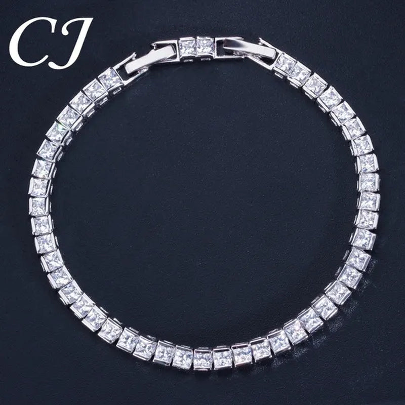 CANDICE Elegant Red Cubic Zirconia Setting Square Women Chain Bracelet Bangle for Birthday Gift