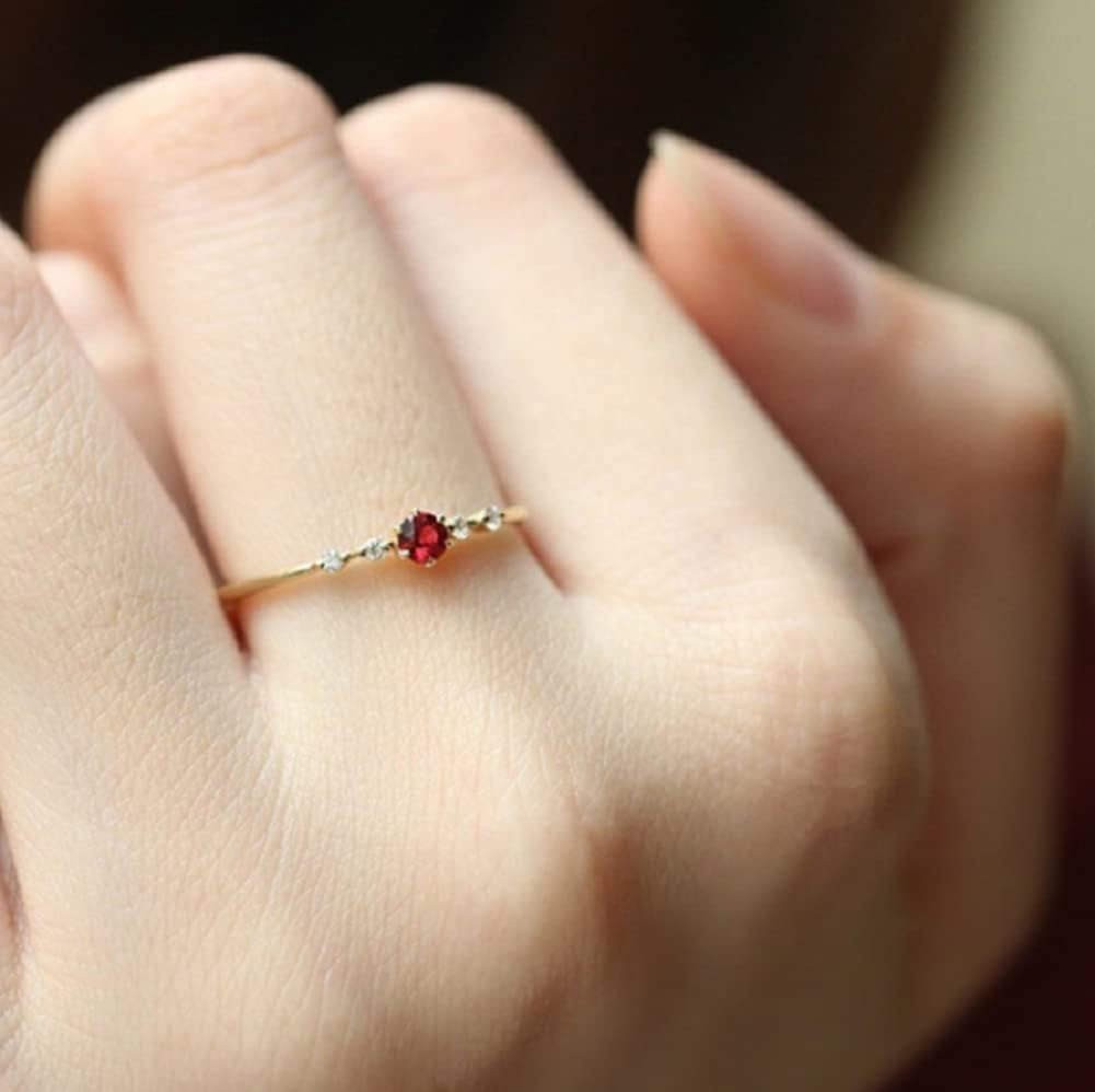 Cute Dainty Women'S 14K Ruby Drill Rings Delicate Rings Gemstone Rings Wedding Jewelry Heart Gemstone Promise Engagement Love Ring Size 5-10