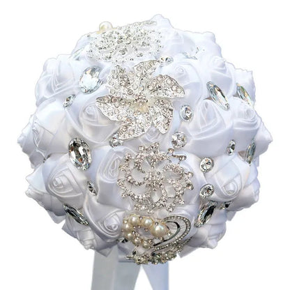 18CM Simulation Silk Rose Wedding Flowers Bouquet Diamond Brooch Bridal Bouquet Creative DIY Bridesmaid Holding Flowers Wedding Party Valentine's Day Gift
