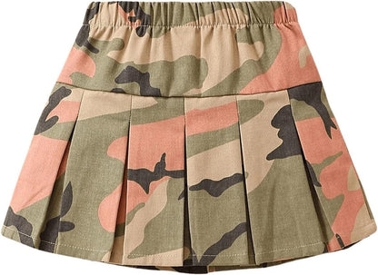 Girl'S Flared Camo Pleated Skirt Elastic High Waist a Line Streetwear Jersey Mini Skirts for Girls
