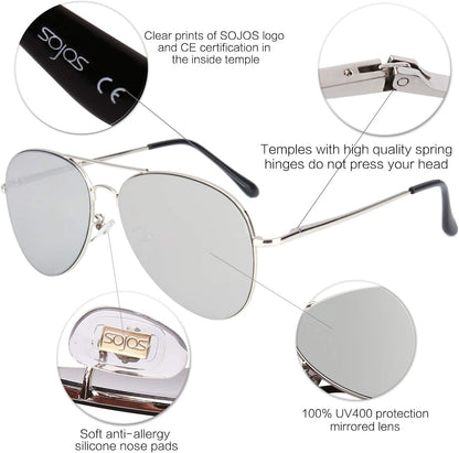 Classic Aviator Sunglasses for Women Men Metal Spring Hinges SJ1030