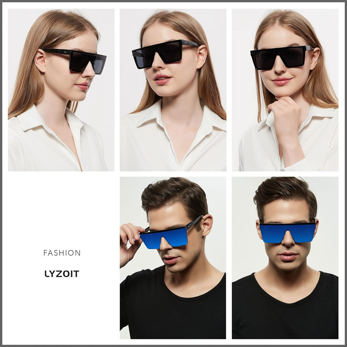 Square Oversized Sunglasses for Women Men Big Flat Top Fashion Shield Large UV Protection Rimless Shades