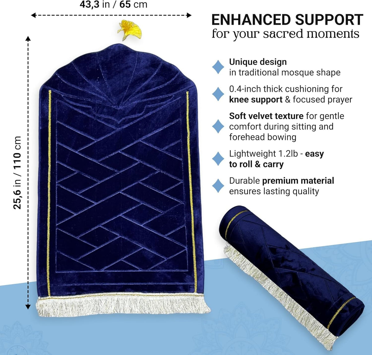 Cloud Muslim Prayer Rug - Travel Thick Prayer Mat, Blue Soft Praying Mat, Memory Foam Praying Mat for Kids or Men and Women, Islamic Gifts for Eid Mubarak, Ramadan Decorations for Home