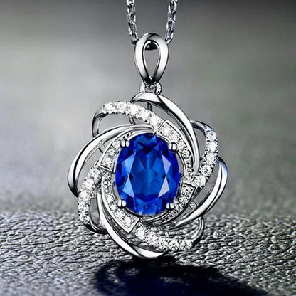 Exquisite Fashion Creativity Sapphire Flower Necklace Spiral Diamond Pattern Pendant Engagement Necklace Women's Diamond Jewelry Birthday Party Anniversary Gift