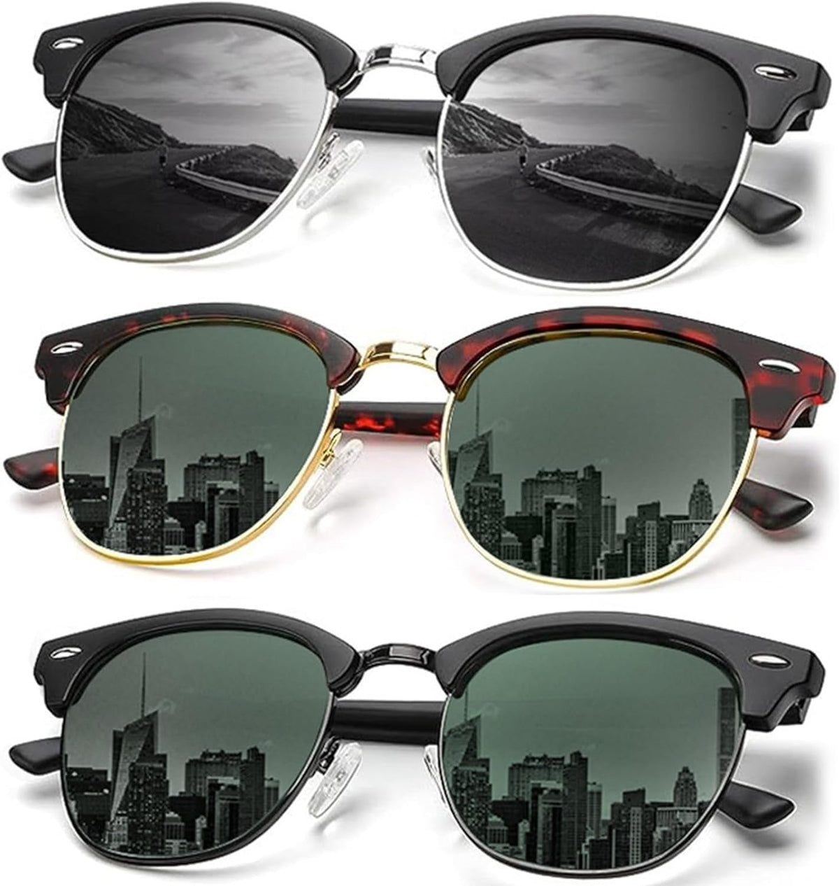 Sunglasses Men Polarized Sunglasses for Men Women Unisex Semi-Rimless Frame Retro Driving Sun Glasses UV Blocking
