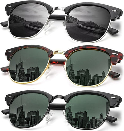 Sunglasses Men Polarized Sunglasses for Men Women Unisex Semi-Rimless Frame Retro Driving Sun Glasses UV Blocking