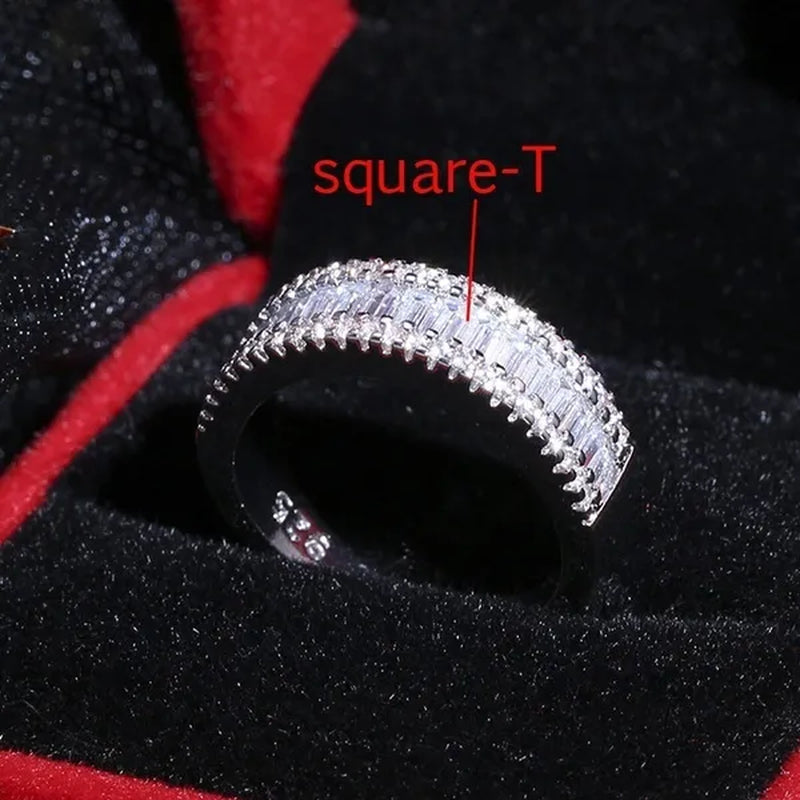 For Beauties! 1PC Pave Setting Square Heart Oval T-Shape Simulated Diamond CZ Eternity Band Engagement Wedding Stone Rings