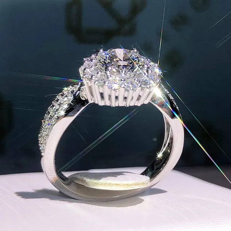 Exquisite Gorgeous 925 Sterling Silver Ring Round Cut Moissanite Diamond Bridal Engagement Wedding Band Rings Women's Birthday Proposal Party Jewelry Gift  Size