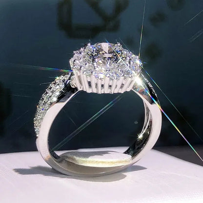Exquisite Gorgeous 925 Sterling Silver Ring Round Cut Moissanite Diamond Bridal Engagement Wedding Band Rings Women's Birthday Proposal Party Jewelry Gift  Size