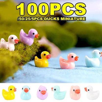 100/50/25/5PCS Cute Resin Mini Ducks Miniature Farm Artificial Animals Figures Ornament Tiny Duck for Home Fairy Garden Micro Landscape Potted Decor